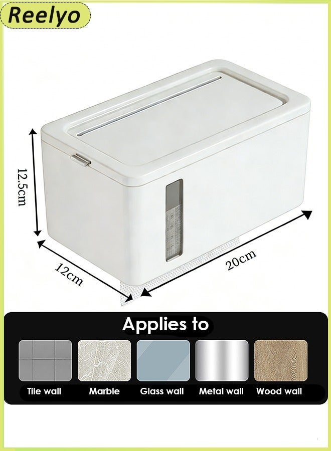 Reelyo Wall-Mounted Tissue Holder Punch-Free Self Adhesive Tissue Dispenser Transparent Punch-Free Bathroom Toilet Paper Case Phone Rack Clear Tissue Storage with storage function For Bathroom Living Room Bedroom  Office White - Image 2